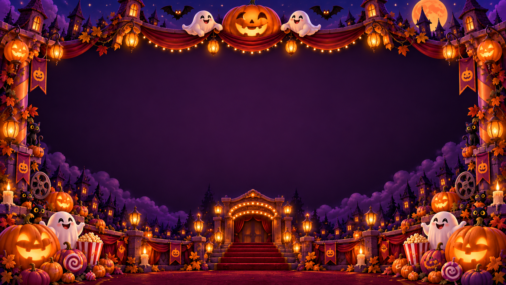 Original Halloween surround with smiling pumpkins and lanterns